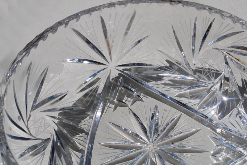 photo of heavy sparkling crystal fruit bowl, vintage star & pinwheel pattern glass bowl #3