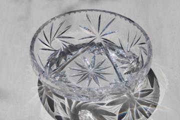 heavy sparkling crystal fruit bowl, vintage star & pinwheel pattern glass bowl