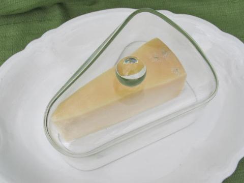 photo of heavy vintage glass serving dome, cover for large wedge of cheese #2