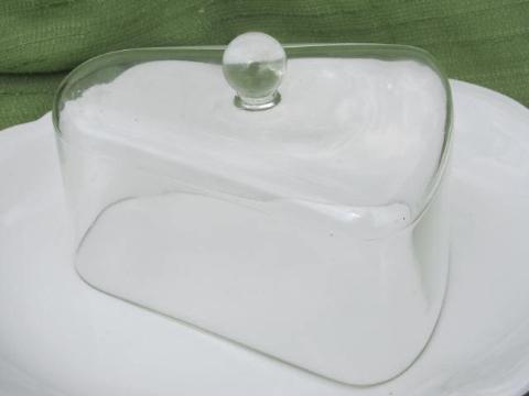 photo of heavy vintage glass serving dome, cover for large wedge of cheese #3