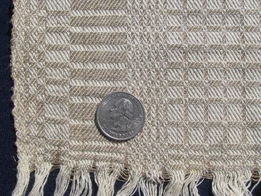 photo of heavy vintage natural flax brown & ivory handwoven linen fabric, 7 1/2 yds #4