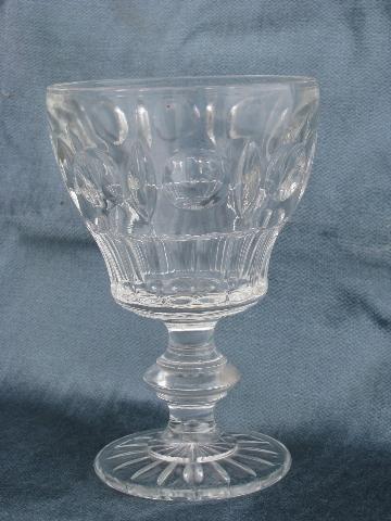 photo of heavy vintage pressed glass water glasses, thumbprint coin spot dots pattern goblets #2