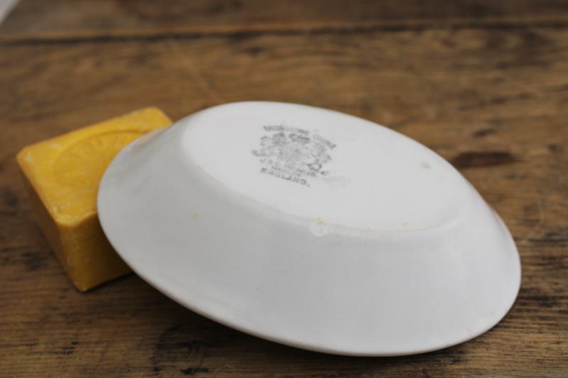 photo of heavy white ironstone china soap dish, vintage Meakin English royal arms mark #3