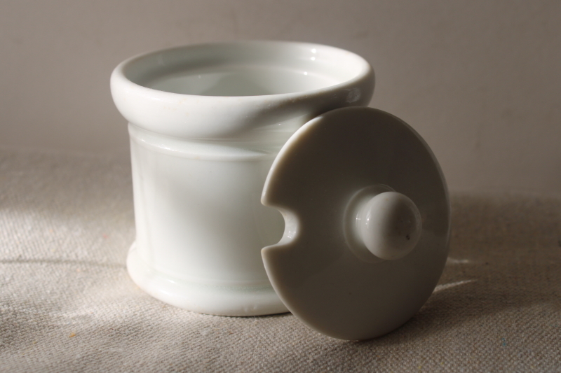 photo of heavy white ironstone jam jar or honey pot, vintage Shenango china #1