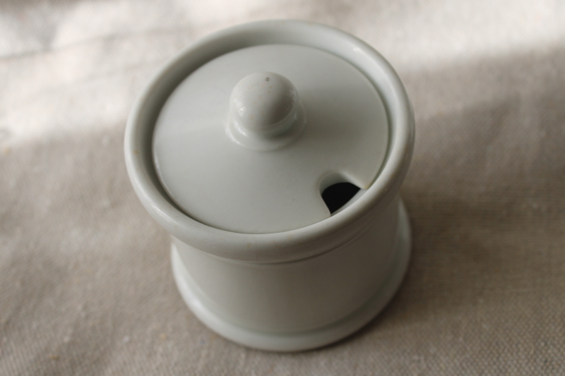 photo of heavy white ironstone jam jar or honey pot, vintage Shenango china #3
