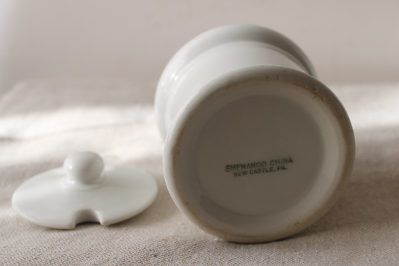 photo of heavy white ironstone jam jar or honey pot, vintage Shenango china #4