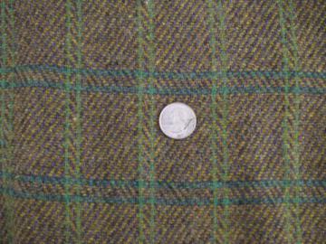 catalog photo of heavy wool tweed fabric, 1950's vintage, brown and green