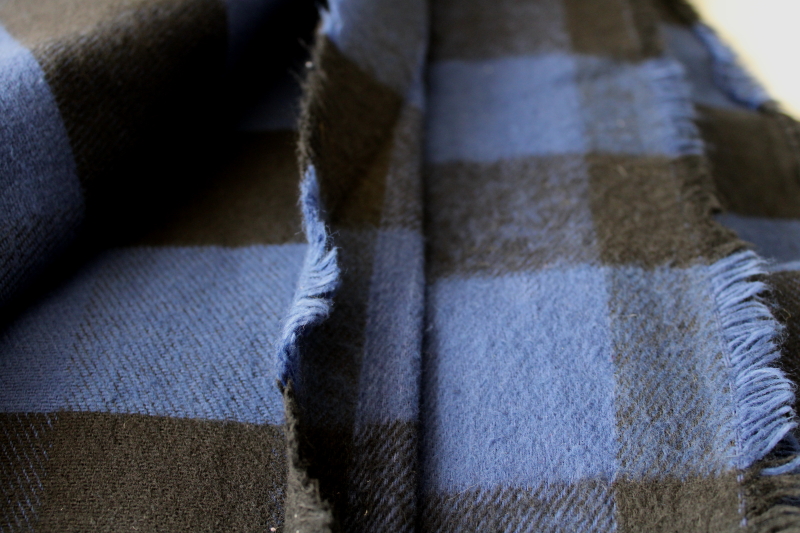 photo of heavyweight cotton flannel, blue & black buffalo checked plaid shirt jacket fabric #3