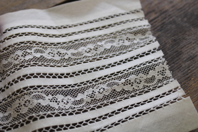 photo of heirloom sewing vintage lace insertion, wide band white cotton lawn w/ inset lace #3