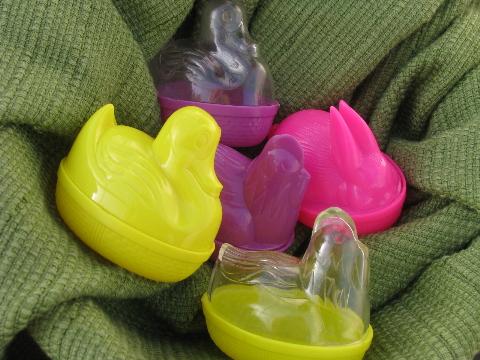 photo of hen on nests, Easter bunny on nest lot vintage plastic candy containers #1