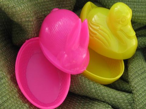 photo of hen on nests, Easter bunny on nest lot vintage plastic candy containers #4