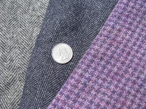 photo of herringbone tweed, plaid lot vintage wool fabric for sewing crafts, felting #3