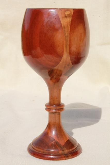 photo of highly polished handmade carved wood goblet, box, vase - handcrafted vintage treenware #4