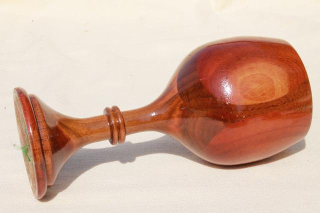 photo of highly polished handmade carved wood goblet, box, vase - handcrafted vintage treenware #5