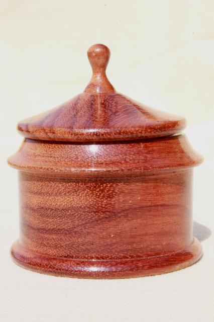 photo of highly polished handmade carved wood goblet, box, vase - handcrafted vintage treenware #8