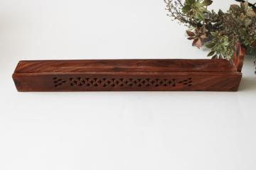  hippie boho vintage India carved wood box joss sticks incense burner