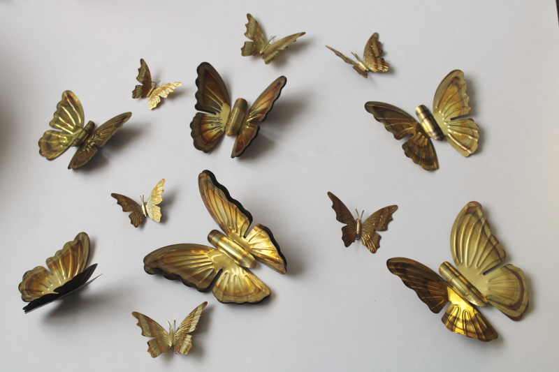 photo of hippie boho vintage wall art butterfly flock, lot of 12 small brass metal butterflies  #1
