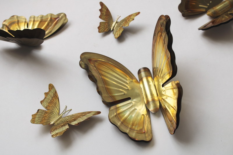 photo of hippie boho vintage wall art butterfly flock, lot of 12 small brass metal butterflies  #2