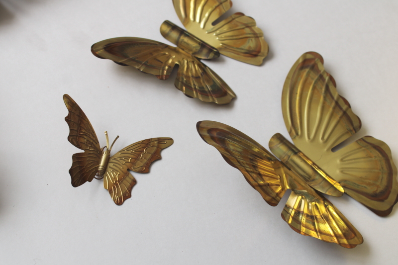 photo of hippie boho vintage wall art butterfly flock, lot of 12 small brass metal butterflies  #3