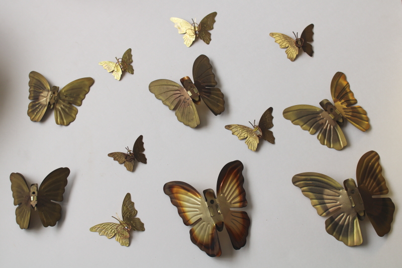 photo of hippie boho vintage wall art butterfly flock, lot of 12 small brass metal butterflies  #4