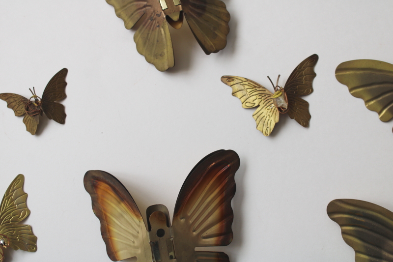 photo of hippie boho vintage wall art butterfly flock, lot of 12 small brass metal butterflies  #5