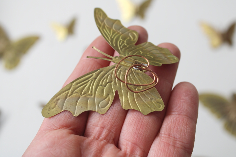 photo of hippie boho vintage wall art butterfly flock, lot of 12 small brass metal butterflies  #6