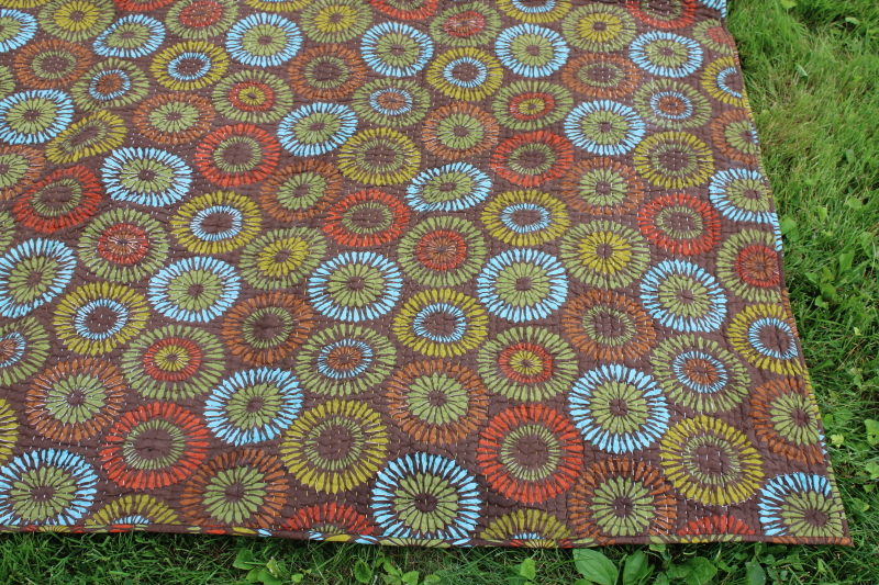 photo of hippie style starburst flower print cotton kantha quilt, king size bedspread #3