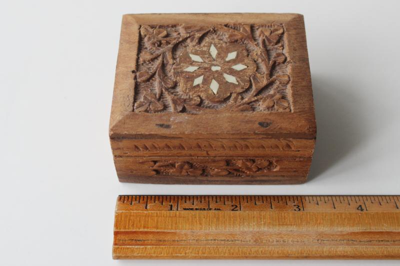 photo of hippie vintage India sheesham wood box, small hand carved wooden box for herbs or jewelry #2