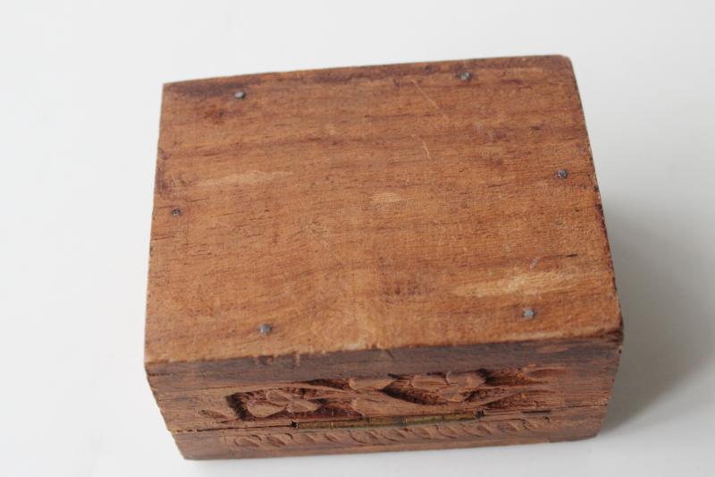 photo of hippie vintage India sheesham wood box, small hand carved wooden box for herbs or jewelry #6