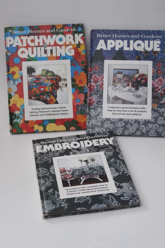 photo of hippie vintage crafts 70s retro Embroidery, Quilting, Applique BH&G craft books lot #1