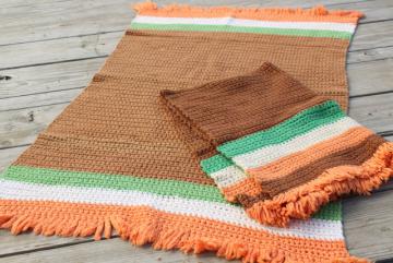 catalog photo of hippie vintage crocheted rugs, soft thick yarn crochet scatter rugs w/ fringe