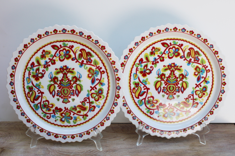 photo of hippie vintage folk art style dinner plates, colorful ethnic floral Sango Basque #1