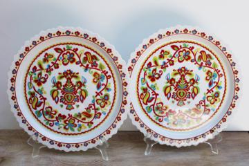 catalog photo of hippie vintage folk art style dinner plates, colorful ethnic floral Sango Basque