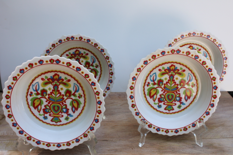 photo of hippie vintage folk art style salad plate bowls, colorful ethnic floral Sango Basque #1