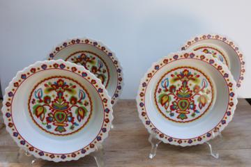 catalog photo of hippie vintage folk art style salad plate bowls, colorful ethnic floral Sango Basque