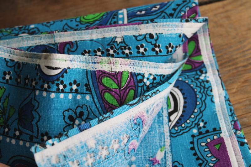 photo of hippie vintage mod paisley print cotton fabric, bright aqua blue, purple, green #3