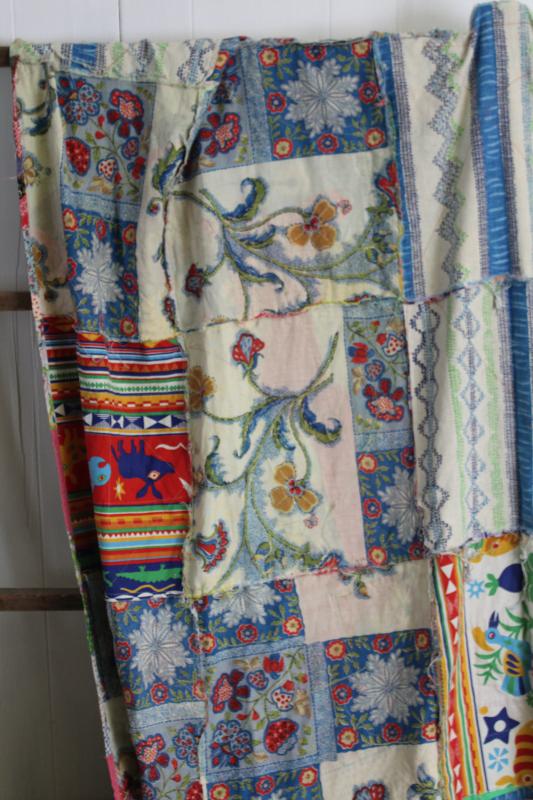 photo of hippie vintage patchwork crazy quilt bedspread, a jumble of cotton prints of all colors #3