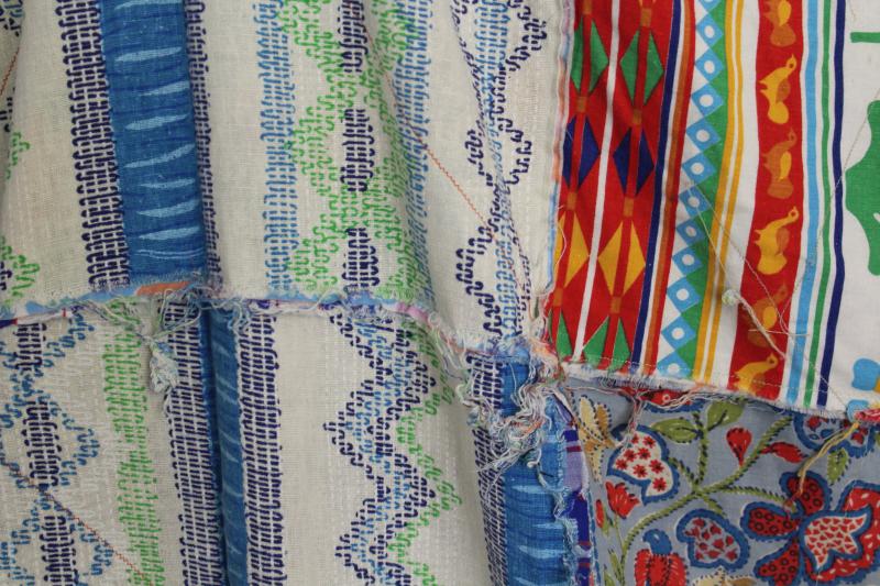 photo of hippie vintage patchwork crazy quilt bedspread, a jumble of cotton prints of all colors #4