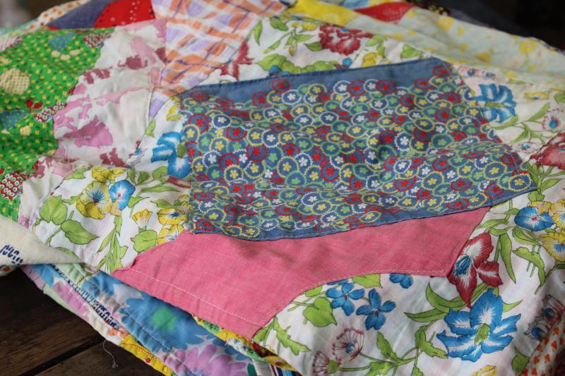 photo of hippie vintage patchwork crazy quilt bedspread, a jumble of cotton prints of all colors #6