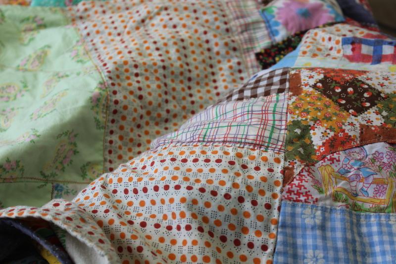 photo of hippie vintage patchwork crazy quilt bedspread, a jumble of cotton prints of all colors #8