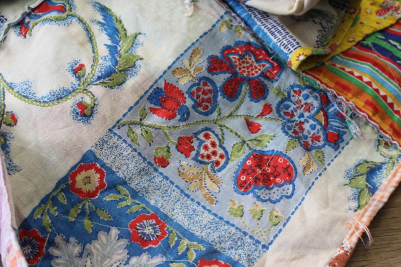 photo of hippie vintage patchwork crazy quilt bedspread, a jumble of cotton prints of all colors #9