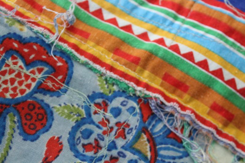 photo of hippie vintage patchwork crazy quilt bedspread, a jumble of cotton prints of all colors #10