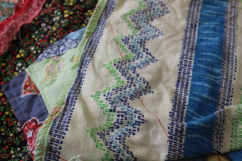 photo of hippie vintage patchwork crazy quilt bedspread, a jumble of cotton prints of all colors #11