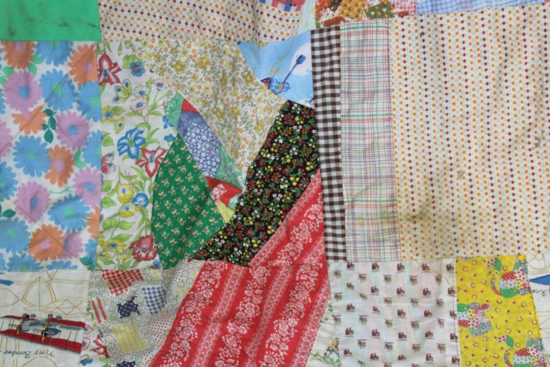 photo of hippie vintage patchwork crazy quilt bedspread, a jumble of cotton prints of all colors #12