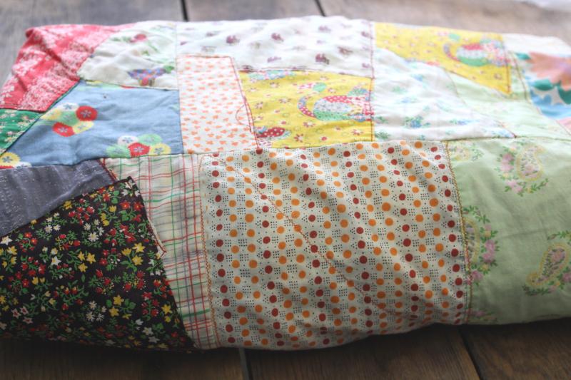 photo of hippie vintage patchwork crazy quilt bedspread, a jumble of cotton prints of all colors #13