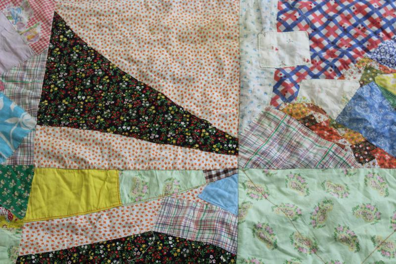 photo of hippie vintage patchwork crazy quilt bedspread, a jumble of cotton prints of all colors #14