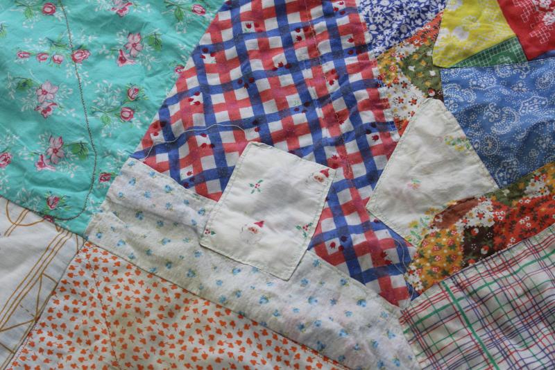 photo of hippie vintage patchwork crazy quilt bedspread, a jumble of cotton prints of all colors #15