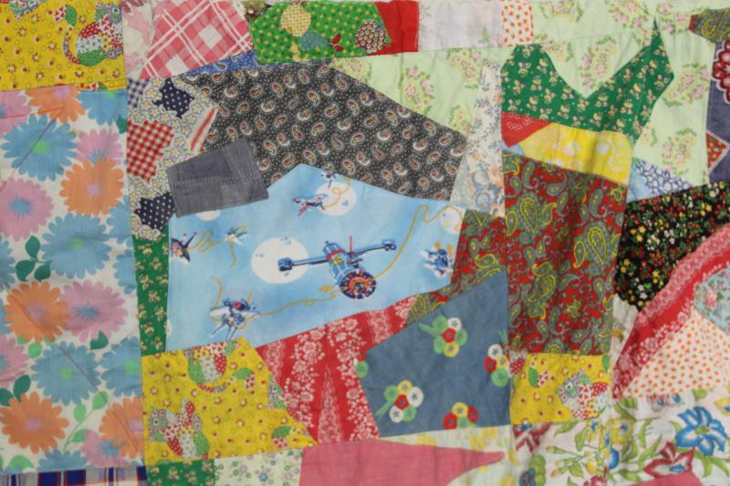 photo of hippie vintage patchwork crazy quilt bedspread, a jumble of cotton prints of all colors #17