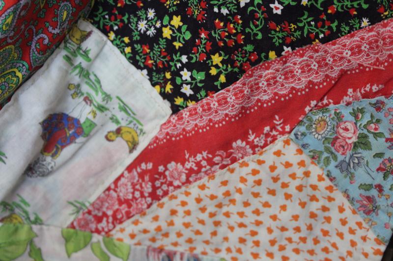 photo of hippie vintage patchwork crazy quilt bedspread, a jumble of cotton prints of all colors #19
