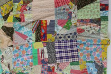 catalog photo of hippie vintage patchwork crazy quilt bedspread, a jumble of cotton prints of all colors